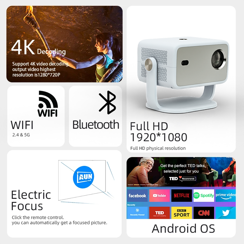 HA - ANDROID 13 , NEW FULL HD 1080P,4K MINI PROJECTOR,AUTO KEYSTONE,SMART PROJECTOR COMPACT,POWERFUL,PERFECT FOR TRAVEL,OUTDOOR ENTERTAINMENT WITH SPEAKER