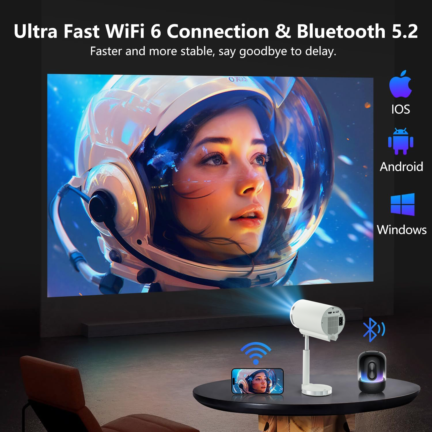 MB03 - ANDROID 13 SMART PORTABLE MINI PROJECTOR WITH 4K, WIFI & BLUETOOTH HIGH QUALITY DISPLAY,BUILT-IN SPEAKER