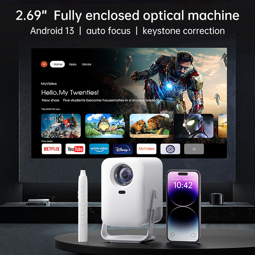 IMC600 - ANDROID 13 OS MINI PROJECTOR SUPPORT TOUCH SCREEN,WRITING,DRAWING,BY TOUCH PEN MINI PORTABLE LED,LCD VIDEO TOUCH SMART HOME THEATER PROJECTOR